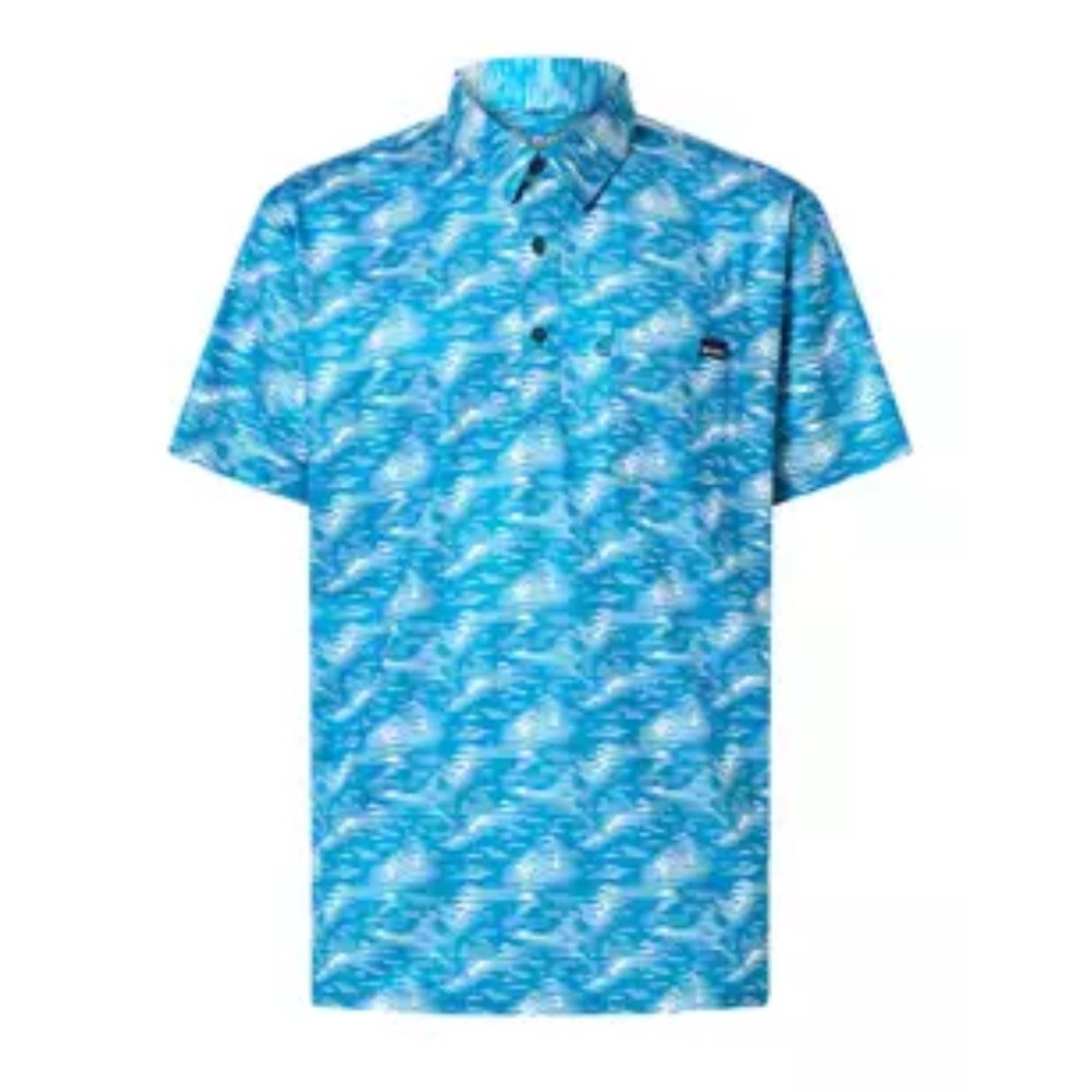 Costa Del Mar Men's Printed Button-Down Short Sleeve Polo Shirt Blue Size Large